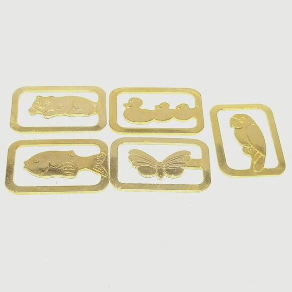 Vintage Animal Bookmarks, Gold Tone Made in Italy Set of 5, Book Lover Reader - Picture 1 of 7